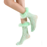 Destiny Feather Trim Lace Crew Sock | Mint Green - Sock Season