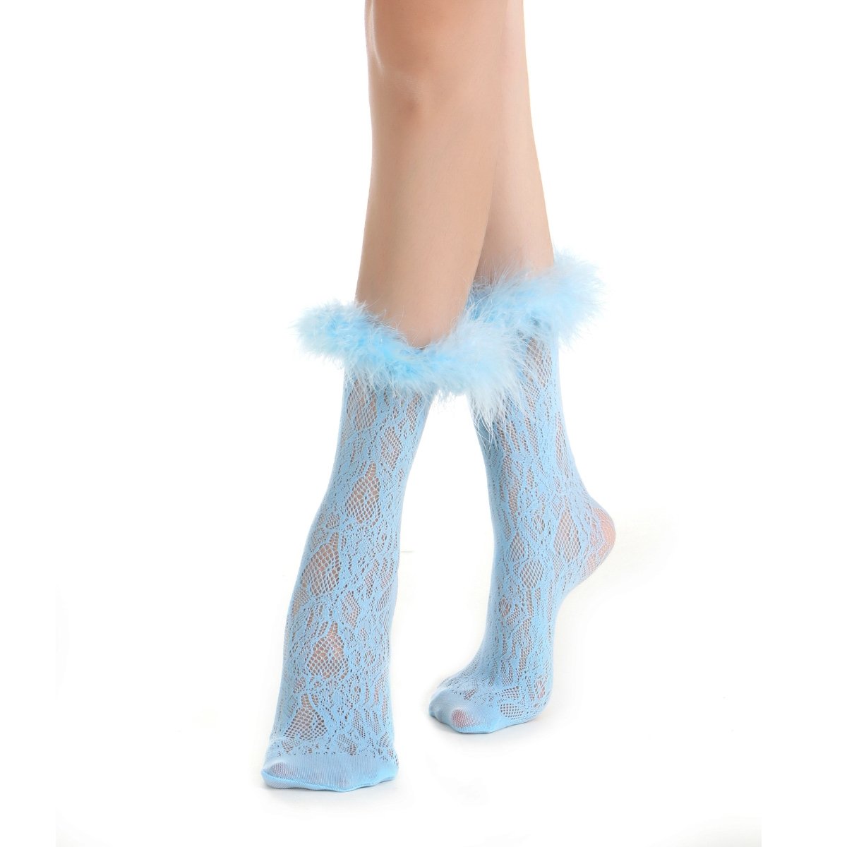 Destiny Feather Trim Lace Crew Sock | Pastel Blue - Sock Season