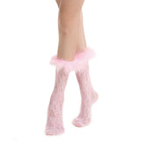 Destiny Feather Trim Lace Crew Sock | Pastel Pink - Sock Season