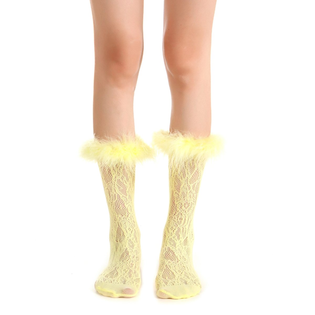 Destiny Feather Trim Lace Crew Sock | Pastel Yellow - Sock Season