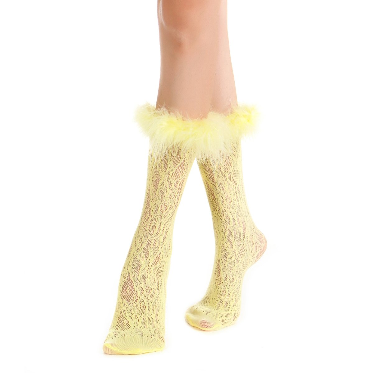 Destiny Feather Trim Lace Crew Sock | Pastel Yellow - Sock Season