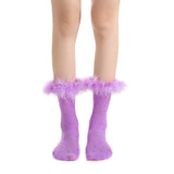 Destiny Feather Trim Lace Crew Sock | Purple - Sock Season