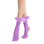 Destiny Feather Trim Lace Crew Sock | Purple - Sock Season