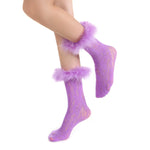 Destiny Feather Trim Lace Crew Sock | Purple - Sock Season