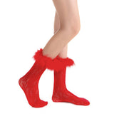 Destiny Feather Trim Lace Crew Sock | Red - Sock Season