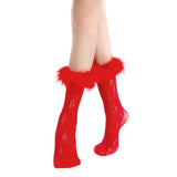 Destiny Feather Trim Lace Crew Sock | Red - Sock Season