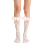 Destiny Feather Trim Lace Crew Sock | White - Sock Season