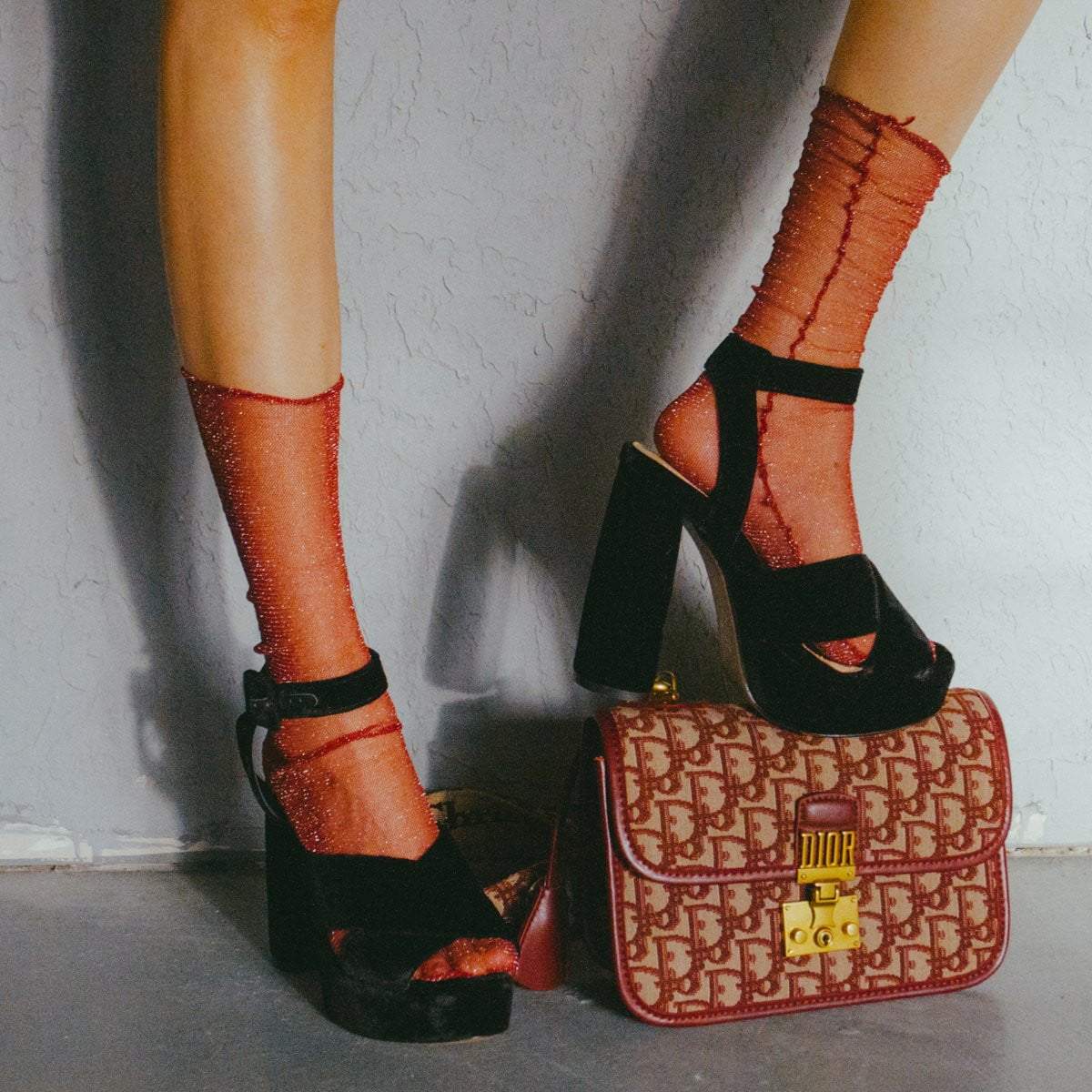 Diamond Sheer Crew Sock | Red - Sock Season