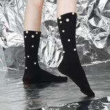 Naomi Pearl Stud Embellished Crew Sock | Black