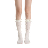 Naomi Pearl Stud Embellished Crew Sock | White