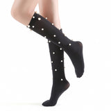 Naomi Pearl Stud Embellished Knee-High Sock | Black
