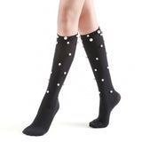 Naomi Pearl Stud Embellished Knee-High Sock | Black