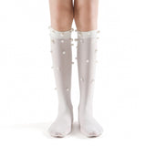 Naomi Pearl Stud Embellished Knee-High Sock | White