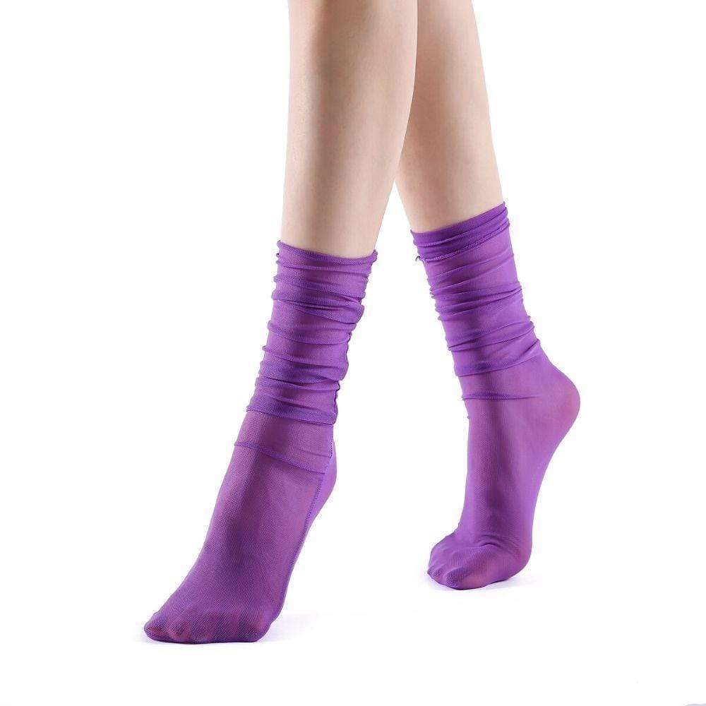 Neverminder Slouch Sheer Crew Sock | Purple - Sock Season