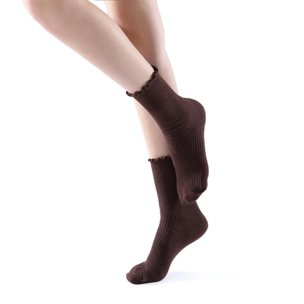 Princess Lulu Ruffle Crew Sock | Brown - Sock Season