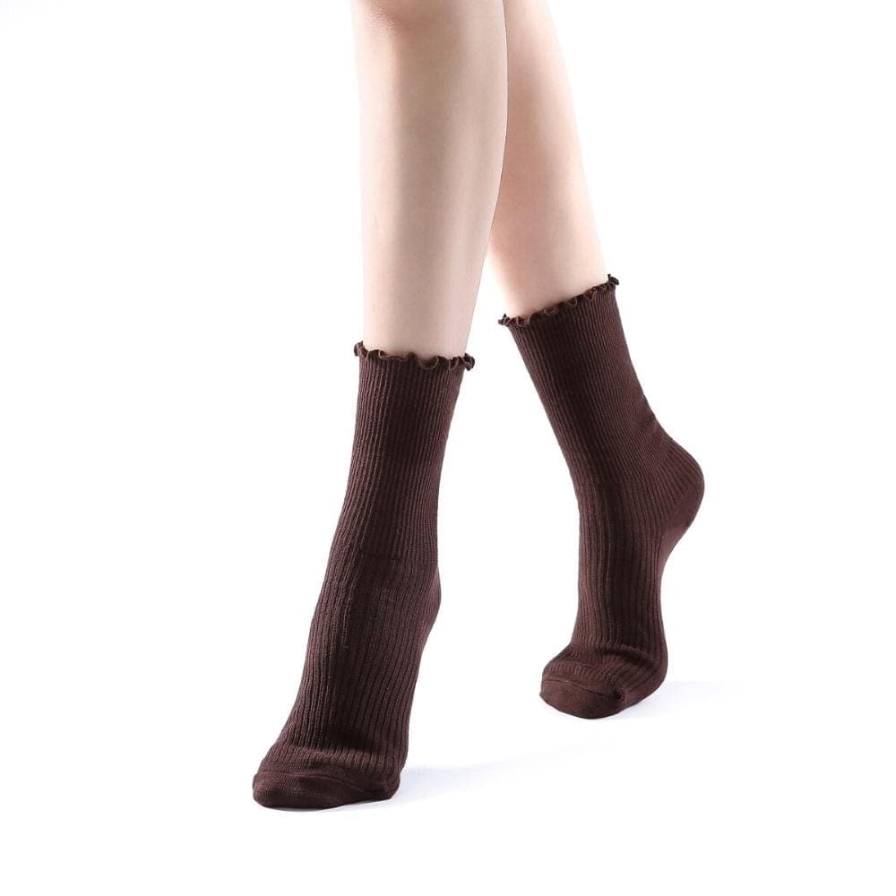 Princess Lulu Ruffle Crew Sock | Brown - Sock Season