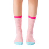 Zoe Color Block Pointelle Semi-Sheer Crew Sock | Pink