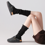 Willow Lace Chunky Knit Wool Blend Slouch Crew Socks | Black