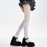 Giselle Balletcore Lace-Up Tie Knee High Socks | Grey