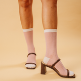 Camellia Striped Ribbed Semi-Sheer Ankle Sock | Pink