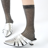 Brooke Metallic Shimmer Semi-Sheer Crew Socks | Black