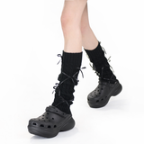 Aurora Ribbon Bow Cable Knit Coquette Leg Warmers | Black