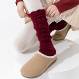 Willow Lace Chunky Knit Wool Blend Slouch Crew Socks | Cherry Red