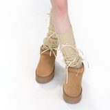 Aurora Ribbon Bow Cable Knit Coquette Leg Warmers | Beige
