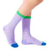 Zoe Color Block Pointelle Semi-Sheer Crew Sock | Purple
