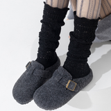 Willow Lace Chunky Knit Wool Blend Slouch Crew Socks | Black
