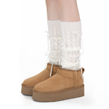 Aurora Ribbon Bow Cable Knit Coquette Leg Warmers | White