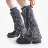 Britney Y2K Faux Fur Leg Warmers | Grey
