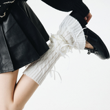 Aurora Ribbon Bow Cable Knit Coquette Leg Warmers | White