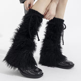 Britney Y2K Faux Fur Leg Warmers | Black
