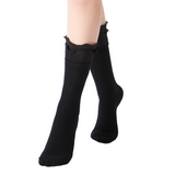 Sophia Layered Lettuce Edge Crew Sock| Black