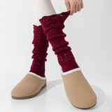 Willow Lace Chunky Knit Wool Blend Slouch Crew Socks | Cherry Red