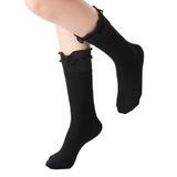 Sophia Layered Lettuce Edge Crew Sock| Black