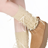 Aurora Ribbon Bow Cable Knit Coquette Leg Warmers | Beige