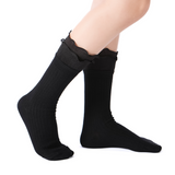 Sophia Layered Lettuce Edge Crew Sock| Black