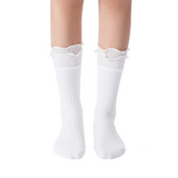 Sophia Layered Lettuce Edge Crew Sock| White