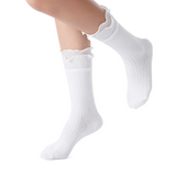 Sophia Layered Lettuce Edge Crew Sock| White