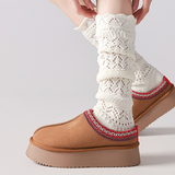 Willow Lace Chunky Knit Wool Blend Slouch Crew Socks | Ivory White