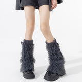 Britney Y2K Faux Fur Leg Warmers | Grey