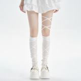 Giselle Balletcore Lace-Up Tie Knee High Socks | White