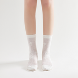 Stella Star Applique Semi-Sheer Crew Sock | White