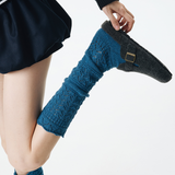 Willow Lace Chunky Knit Wool Blend Slouch Crew Socks | Dark Blue