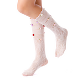 Briar 3D Rose Buds Lettuce Edge Lace Crew Sock | Light Pink