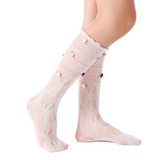 Briar 3D Rose Buds Lettuce Edge Lace Crew Sock | Light Pink