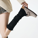 Willow Lace Chunky Knit Wool Blend Slouch Crew Socks | Black