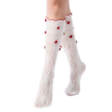 Briar 3D Rose Buds Lettuce Edge Lace Crew Sock | White